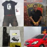 Tersangka pembunuhan berinisial M.A.P. (33) beserta barang bukti saat diamankan Satreskrim Polres Muara Enim
