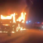 bus AKAP PO Palala nomor polisi BA 7035 PU jurusan Jakarta-Padang terbakar di Jalintim Palembang–Jambi
