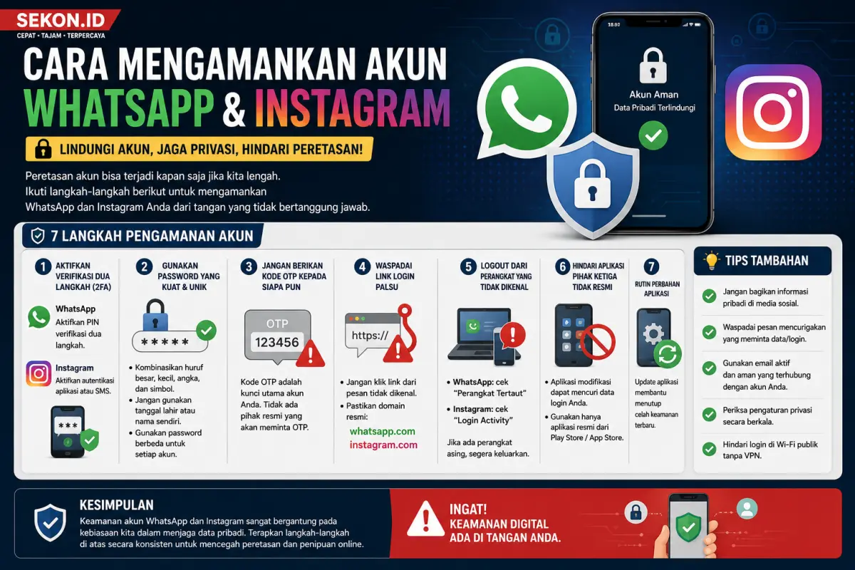 Ilustrasi cara mengamankan akun WhatsApp dan Instagram