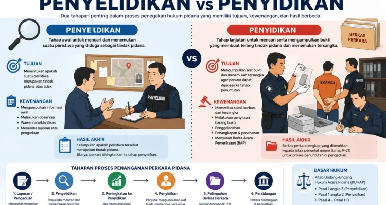 Ilustrasi perbedaan penyelidikan vs penyidikan