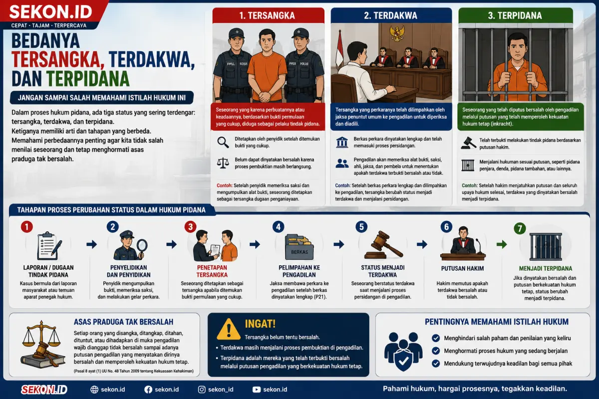 Ilustrasi perbedaan tersangka, terdakwa, dan terpidana