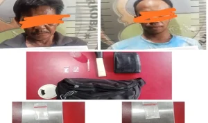 Kedua tersangka berinisial J (54) dan SS (27) beserta BB saat diamankan Polres Prabumulih