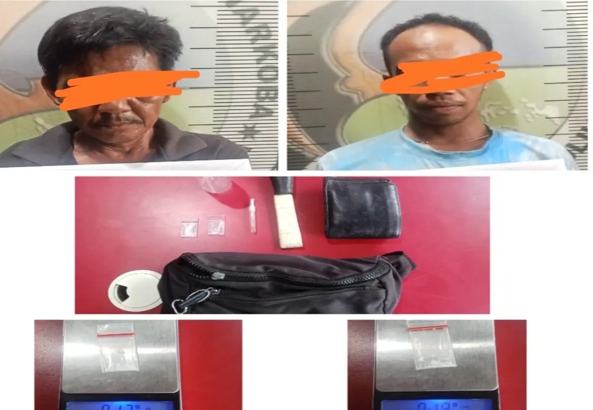 Kedua tersangka berinisial J (54) dan SS (27) beserta BB saat diamankan Polres Prabumulih