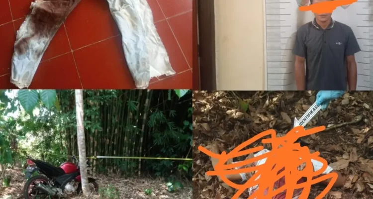 Pelaku berinisial E (24) beserta korban pembunuhan berinisial S (41) dan sejumlah barang bukti