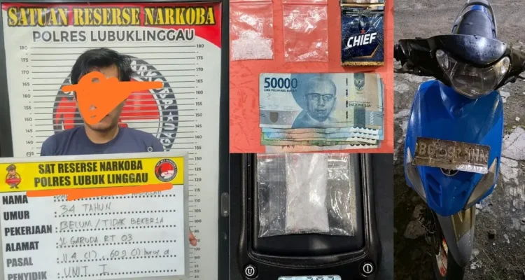 Tersangka kurir sabu beserta barang bukti berinisial DM (34) diamankan Satresnarkoba polres lubuk linggau