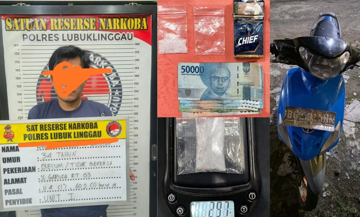 Tersangka kurir sabu beserta barang bukti berinisial DM (34) diamankan Satresnarkoba polres lubuk linggau