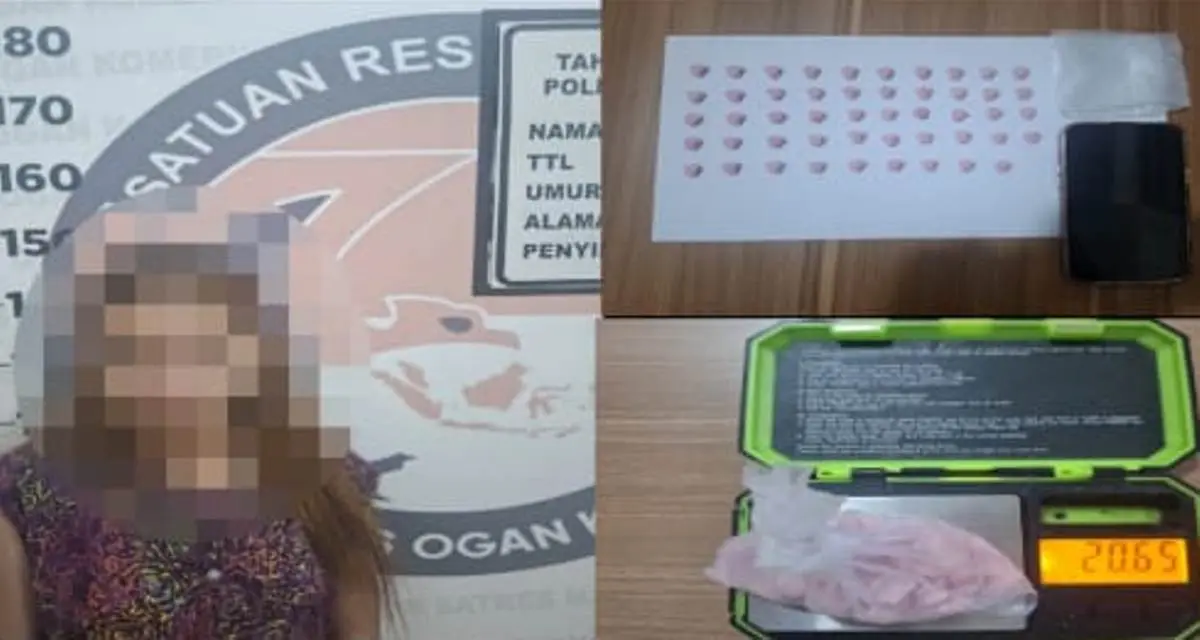 Tersangka pengedar perempuan 49 butir ekstasi berinisial AB (19) diamankan polres OKI